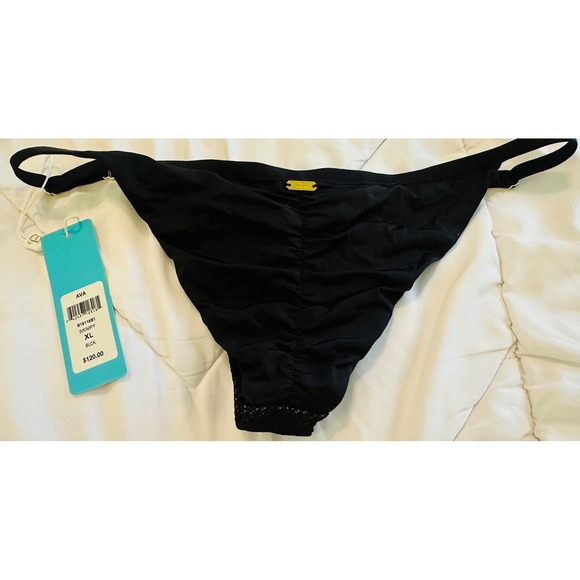 Beach Bunny Ava Skimpy Bikini Bottoms Black Mesh Gold Detail Adjustable XL NWT - Picture 9 of 10